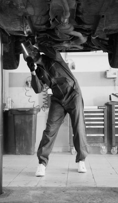 Under-car inspection on lift