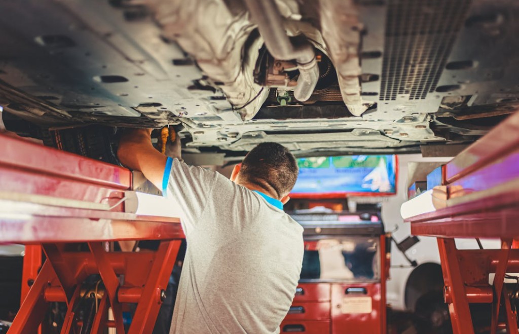 Vehicle on lift — brakes and suspension service